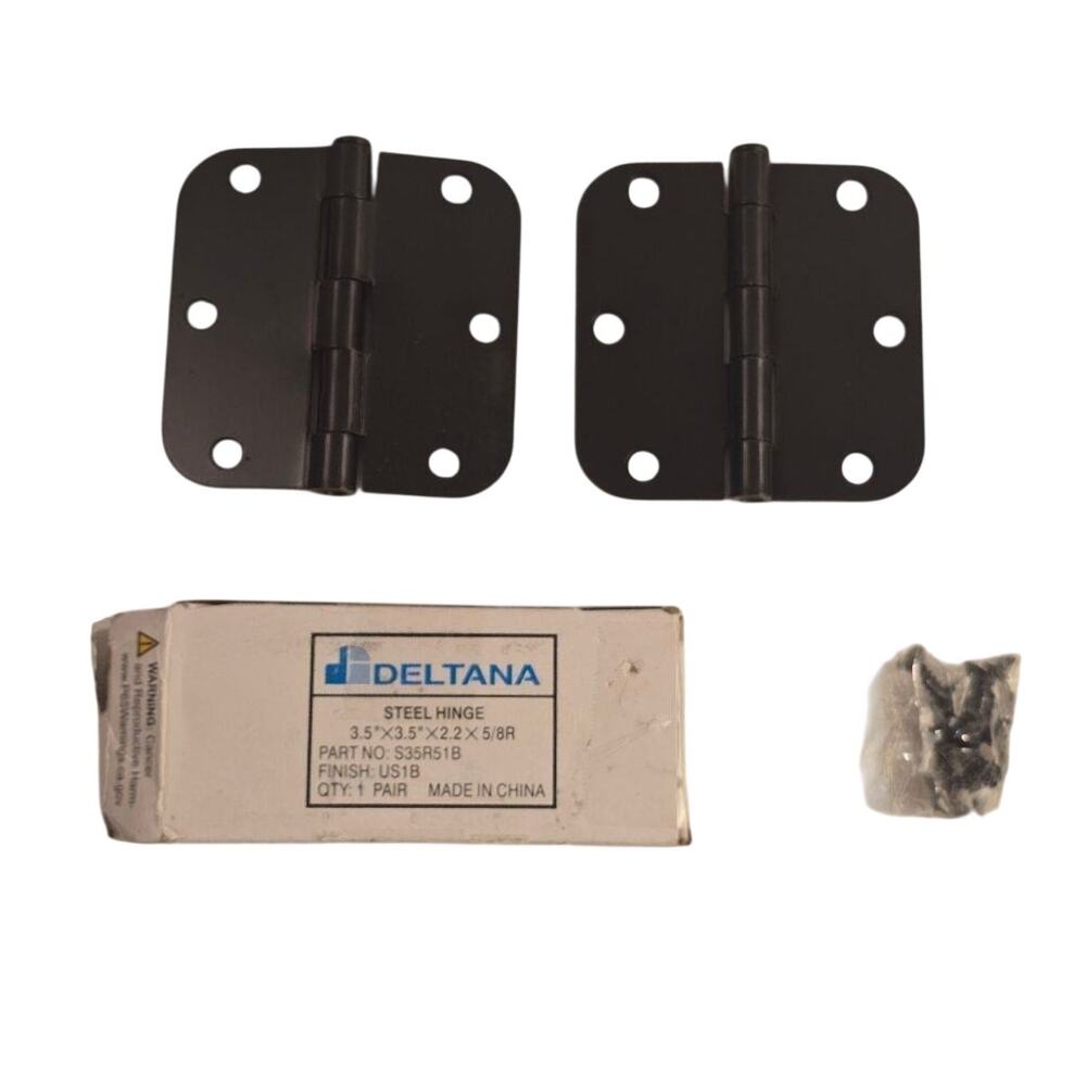 Deltana S315R1B Black Steel Door Hinges Butt 3.5 x 3.5 Residential Pair 5/8R